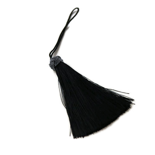 Tassel, black with black glittering head, 11 cm, 1 pc.