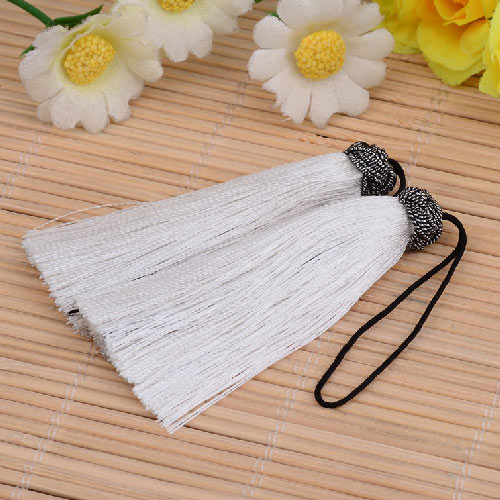 Tassel, white with black glittering head, 11 cm, 1 stk.