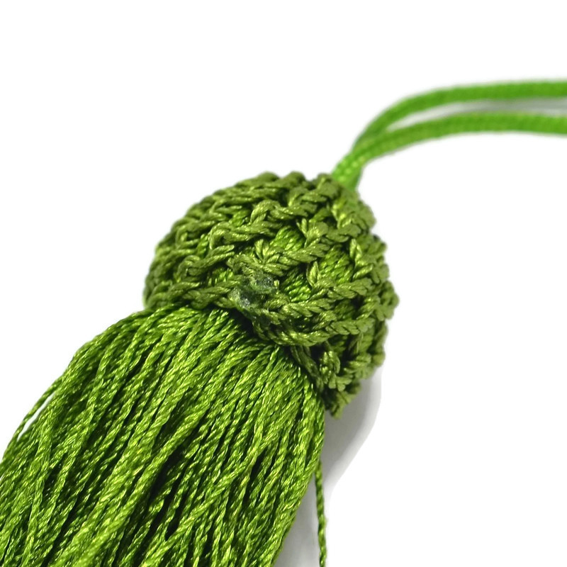 Tassel, green, 11 cm, with knotted head, 1 pc.