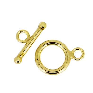 Toggle clasp, large, with bar, gold plated silver, pin length 23mm, ring 12mm, 1 set