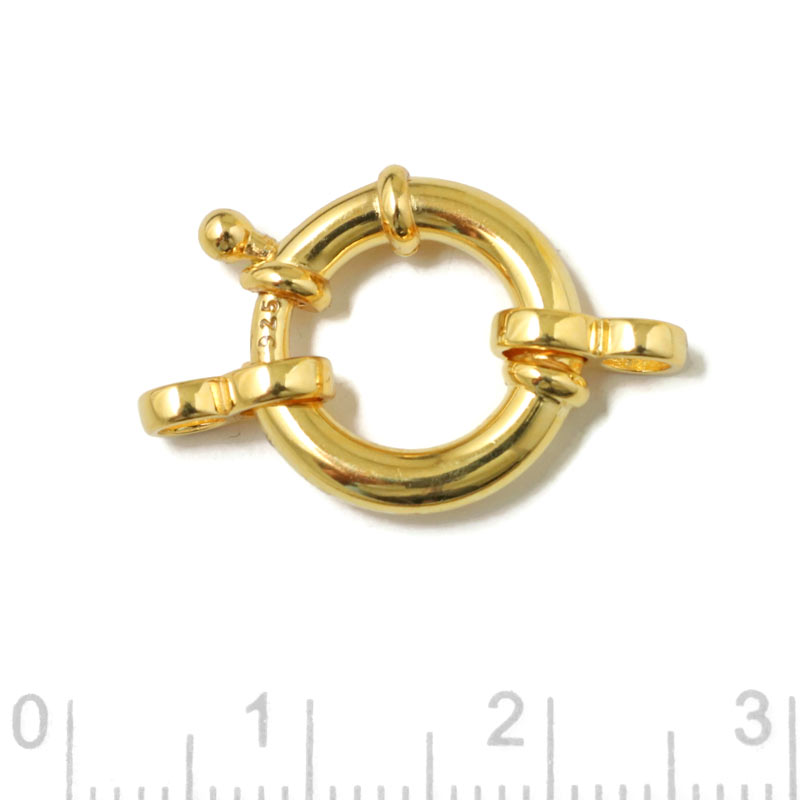 Spring ring clasp with two 8-shaped O-rings, gilded silver, diameter 14mm, 1pc.