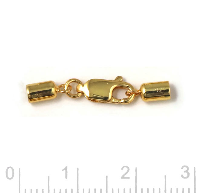 Cord end, gilded silver with lobster claw clasp and 2,5mm cord end cups, 1 set