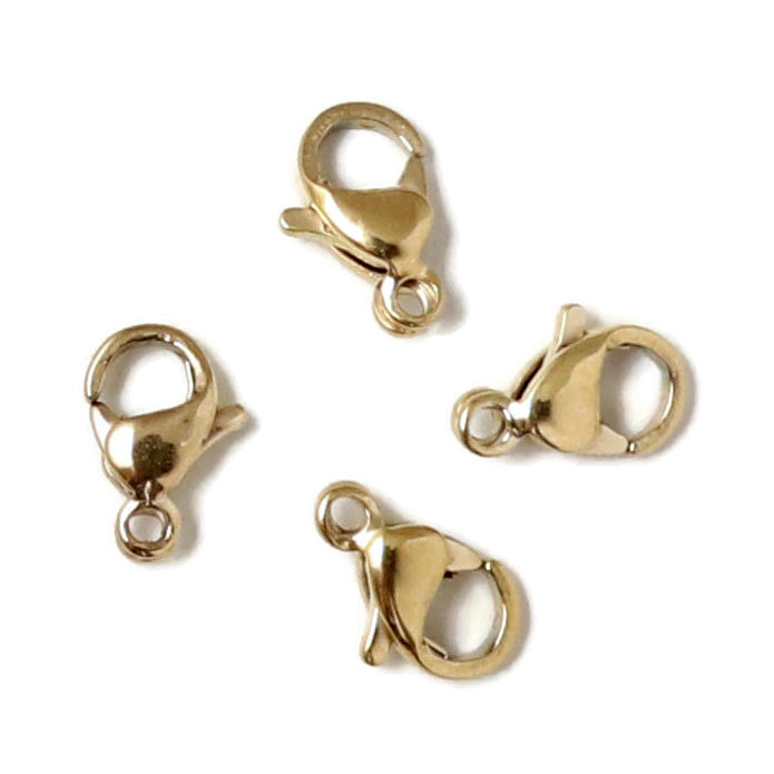 Lobster claw clasp, light antique, durable gilded steel, 12mm., 4pcs.