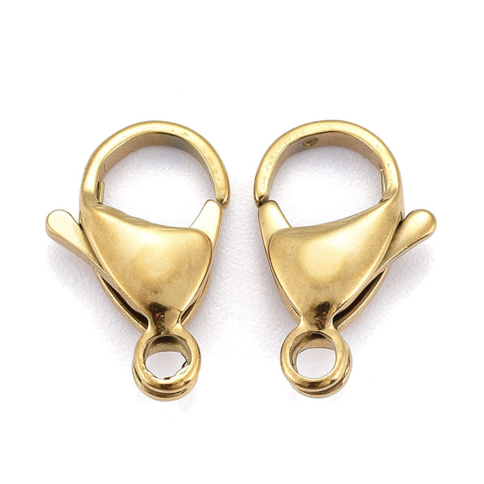 Lobster claw clasp, light antique, durable gilded steel, 15x9mm., 2pcs.