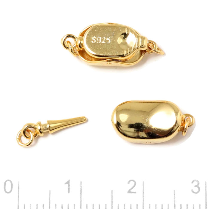 Box fastener with spring activation and pin, gold-plated silver, 16x7x5.5mm, 1 pc.