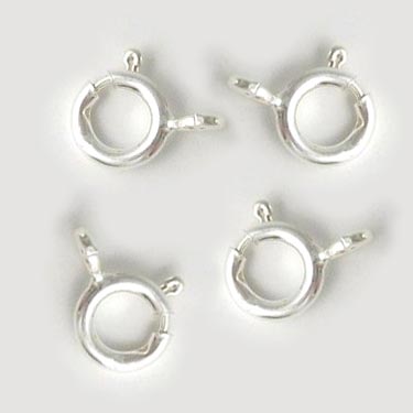 Spring-ring clasp with loop, silver plated brass, ring diameter 6mm, 4pcs.