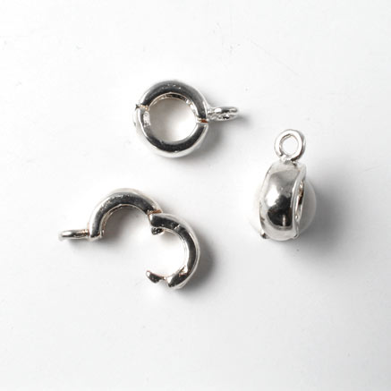 Clip clasp with eye, self-closing hook, round, for pendant, silver-plated, 8mm, 1pcs.