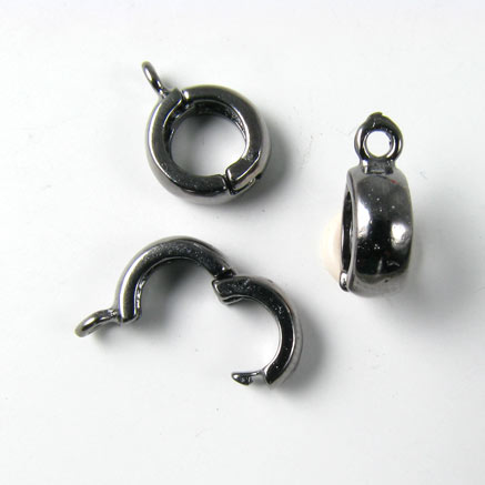 Clip clasp with eye, self-closing hook, round, for pendant, dark gunmetal, 10mm, 1pcs.
