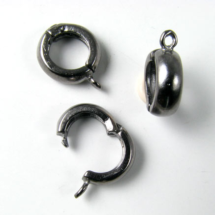 Clip clasp with eye, self-closing hook, round, for pendant, dark gunmetal, 12mm, 1pcs.