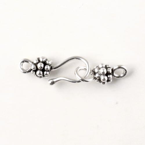Hook claps with decorated spheres, Sterling silver, 25x5mm, 1pc
