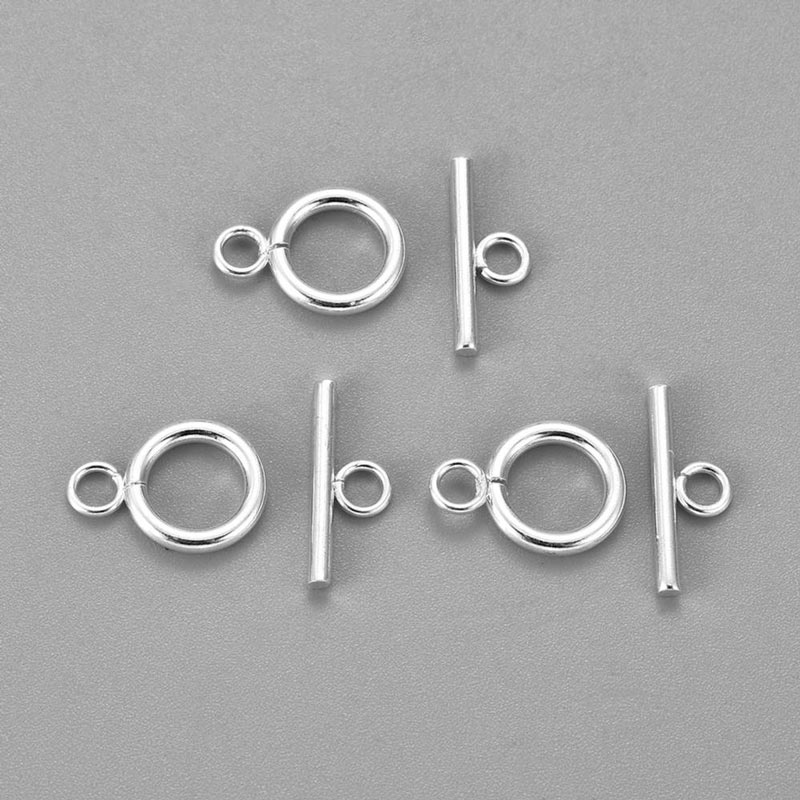 Toggle clasp for jewelry, silver plated stainless steel, silver color, 12x2mm, 2 set.