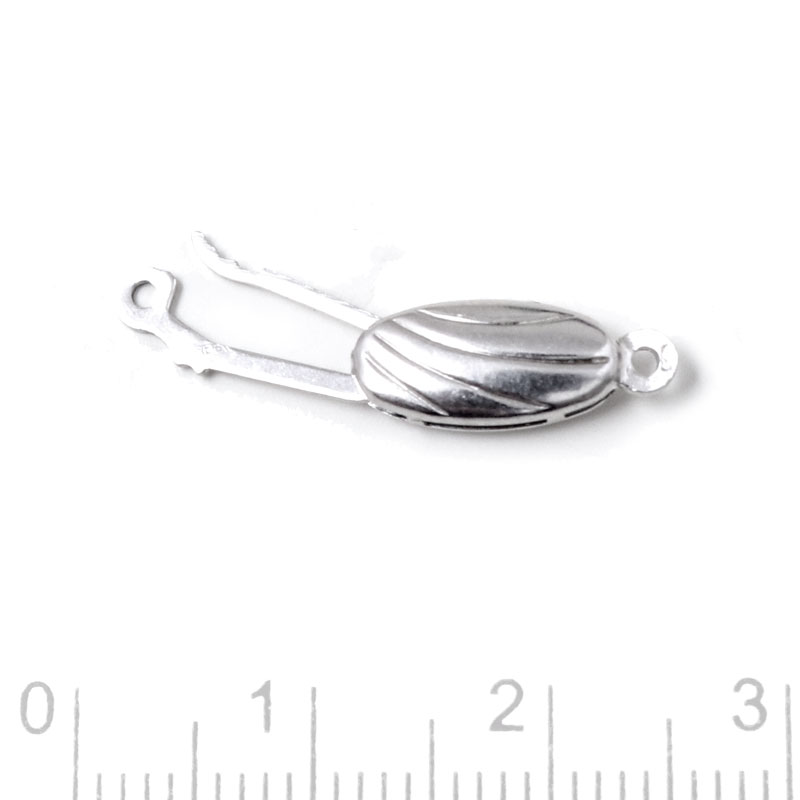 Box fastener, classic, oblong with grooves, sterling silver, 16.5x5.5x3.5 mm, 1 pc.