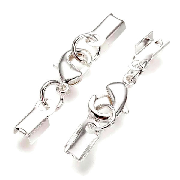 Crimp end clasp set, silver-plated, clasp and cord ends, for 2-2.5mm cord, 2 sets