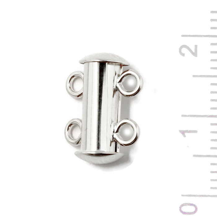 Sliding clasp for multiple necklaces, 2 strands, silver, 15x6,5 mm 1 pc.