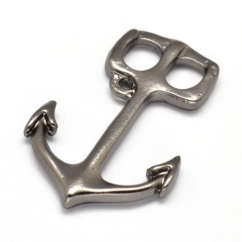 Anchor-shaped T-clasp or pendant, black brass, 37x23mm, 2pcs