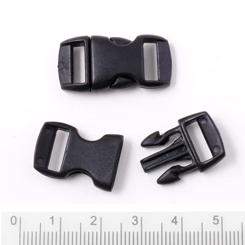 Buckle clasp in thick plastic, small, single-barred, black, 28x14mm, 1pc.