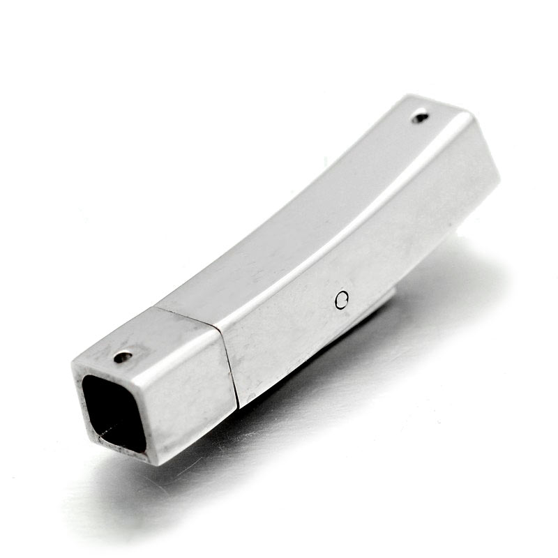 Bayonet clasp, square shape, shiny steel, length 28,5mm, hole size 4x4mm, 1pc