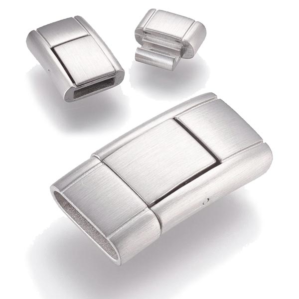 Click-clasp, matt steel, wide, 24x12x5mm, hole size 11x3mm, 1pc