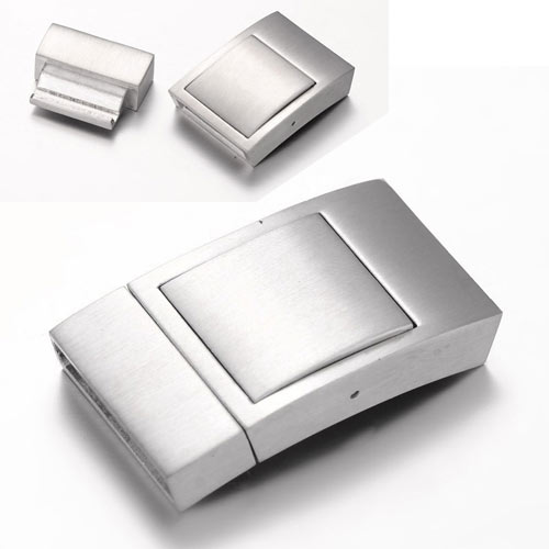 Click-clasp, matte steel, wide, 36x20x7mm, hole size 18x4mm, 1pc