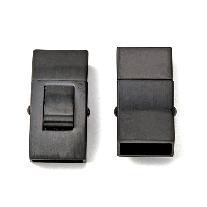 Click-clasp, matte black steel, wide, 25x13mm, hole size 10x3mm, 1pc