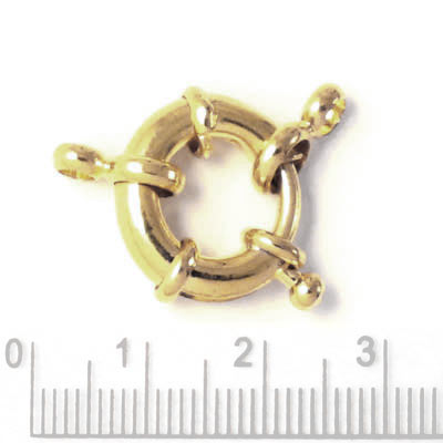 Gold coloured Springring clasp with loose jumprings,  diameter 15mm, 1pc.