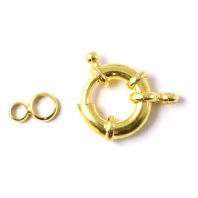 Gold coloured Springring clasp with loose jumprings,  diameter 15mm, 1pc.