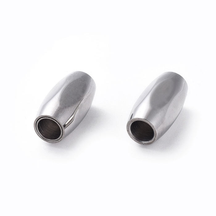 Magnetic jewelry clasp, shiny steel, soft facetted, simple with cap, 6mm, 1pc.