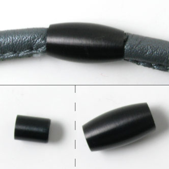 Magnetic jewelry clasp, black frosted steel, simple with cap, 4mm, 1pc.