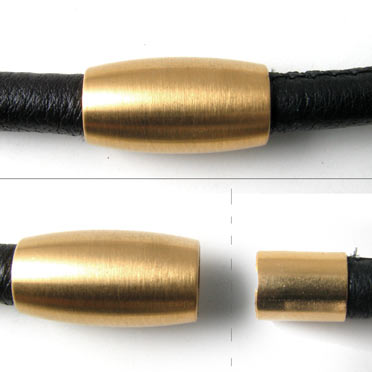 Magnetic jewelry clasp, frosted gilded, simple with cap, 3mm, 1pc.