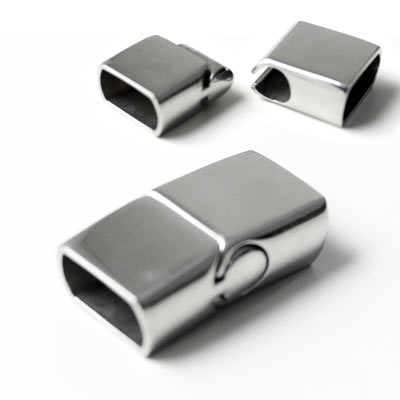 Magnetic jewelry clasp, shiny steel, 24x13mm, hole size 11,5x6,5mm, 1pc.