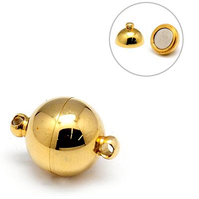 Magnetic jewelry clasp, gilded steel, round, diameter 10mm, length 14mm, 1pc.