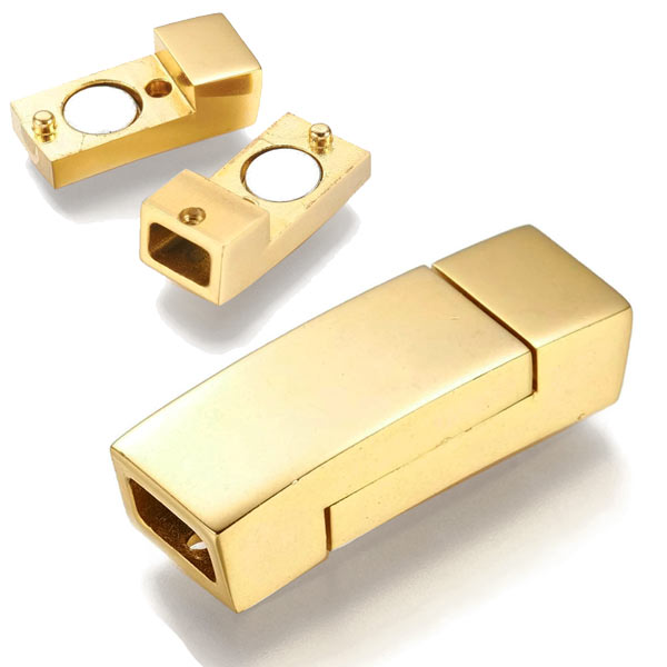 Magnetic clasp, shiny gold plated steel, 24x8x6 mm, hole 6x3mm, 1pc