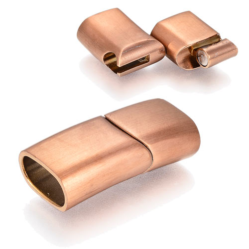 Magnetic fastener, matt copper look, steel, sliding lock, inner hole size 12,5x6,5 mm, 1 pc