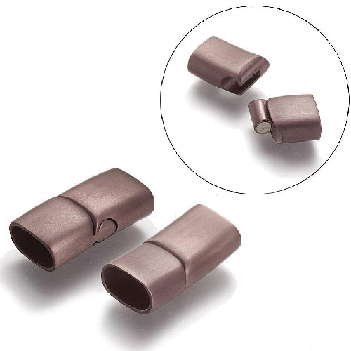 Magnetic clasp, matte dark copper-coloured steel, hole size 12.5x6.5 mm, 1 piece
