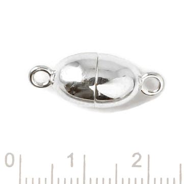 Magnetic clasp for jewelry, oval, silver, with 2mm eyes, 21x8,5mm, 1 set