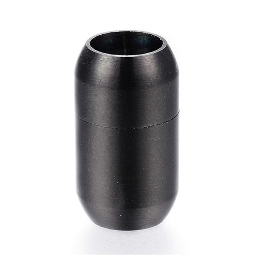 Magnetic clasp, black, frosted steel oval, 20x12mm, hole 8mm, 1pc
