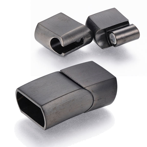 Magnetic jewelry clasp, frosted black steel, 24x13mm, hole size 12x6mm, 1pc.
