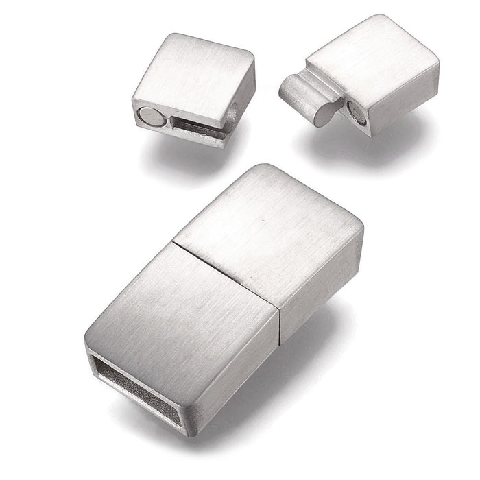 Magnetic steel clasp, frosted steel, slide lock, hole size 8x3mm, 1pc.