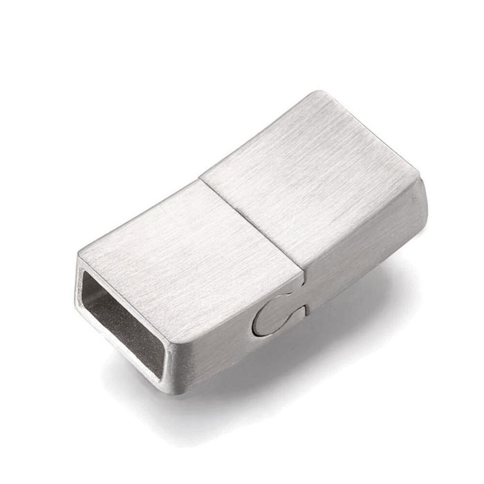 Magnetic steel clasp, frosted steel, slide lock, hole size 8x3mm, 1pc.