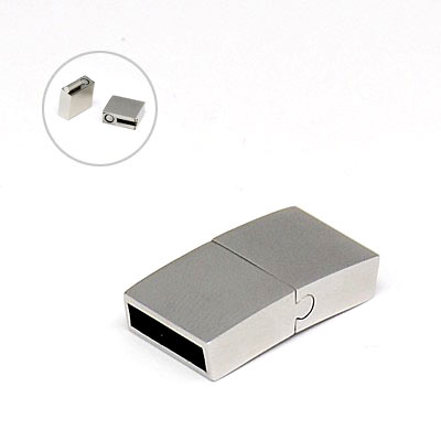 Magnetic steel clasp, frosted steel, slide lock, hole size 10x3mm, 1pc.