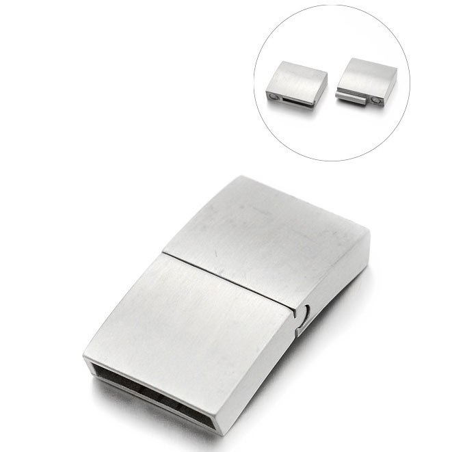 Magnetic clasp, frosted steel, slide lock, hole 13x4mm, 1pc