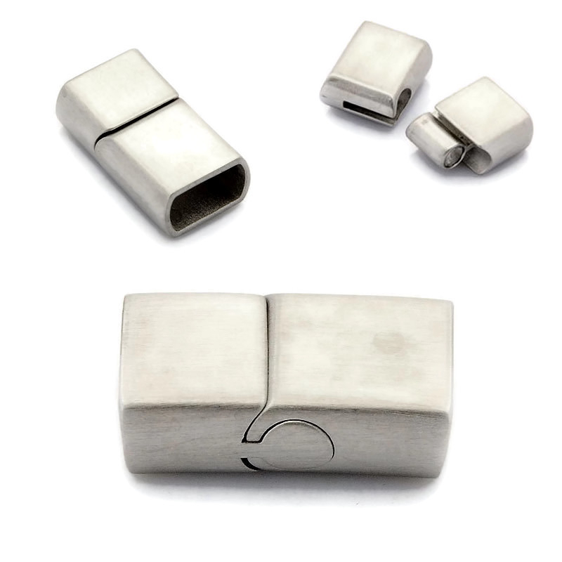 Magnetic jewelry clasp, frosted steel, 24x13mm, hole size 12x6mm, 1pc.