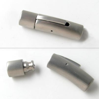 Bayonet clasp, frosted stainless steel, curved, glue-in end 6/4mm., 1pc.