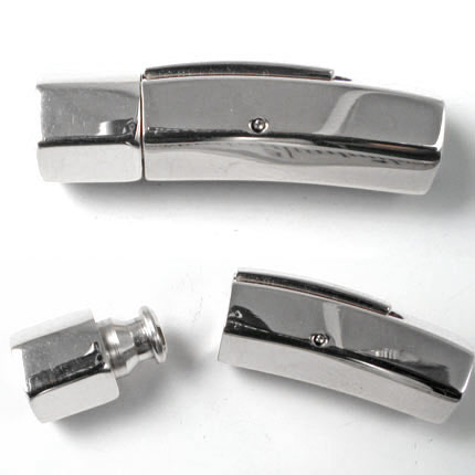 Bayonet clasp, shiny steel, hexagonal, glue-in end 10/8mm., 1pc.