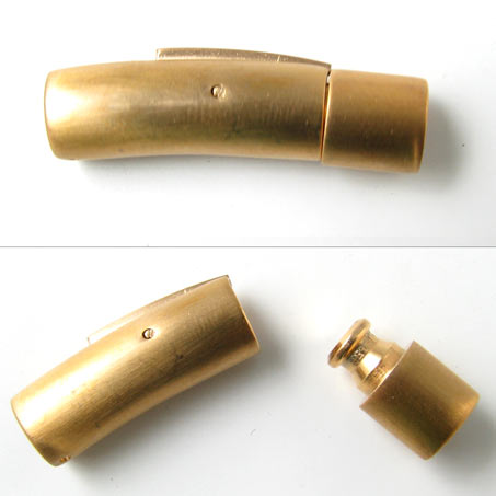 Bayonet clasp, gilded frosted stainless steel, curved, glue-in end 7/5mm