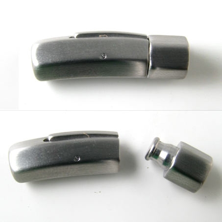 Bayonet clasp, hexagonal, frosted stainless steel, curved, glue-in end 10/8mm., 1pc.