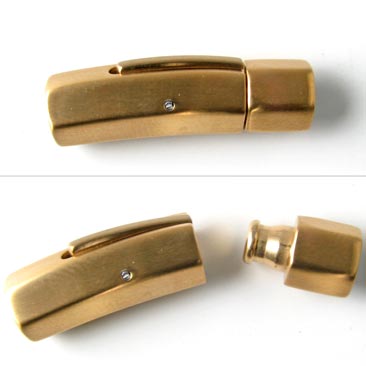 Bayonet clasp, frosted gilded steel, hexagonal, glue-in end 6/4mm, 1pc.