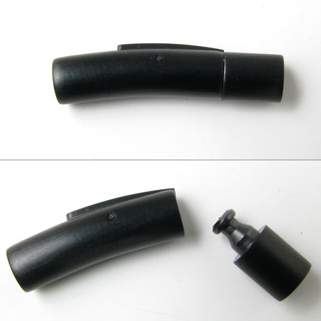 Bayonet clasp, black frosted steel, curved, glue-in end 10/8mm., 1pc.