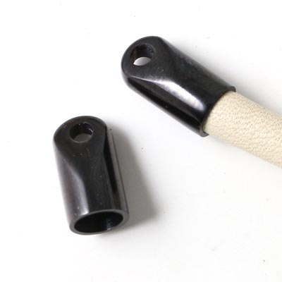 Cord end with integrated eye, black stainless steel, hole size 6mm, 2pcs.