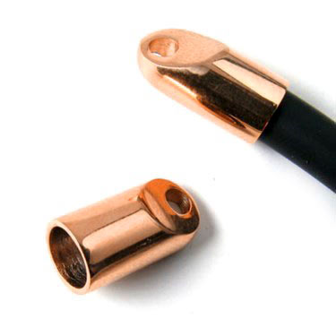 Cord end with eye, rose gilded steel, 6mm, 2pcs